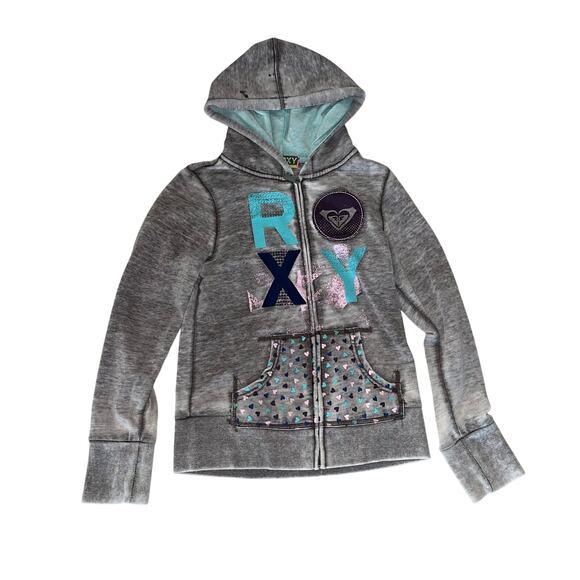Roxy Junior XXS Front Zip Distressed Logo Hoodie Jacket - Picture 1 of 4